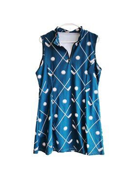Sleeveless Blue Golf Print Sports Dress and  shorts With Front Zipper Size XL